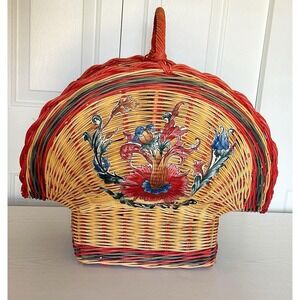 Vintage Fan Shaped Basket With Floral Design On The Front. Excellent Condition